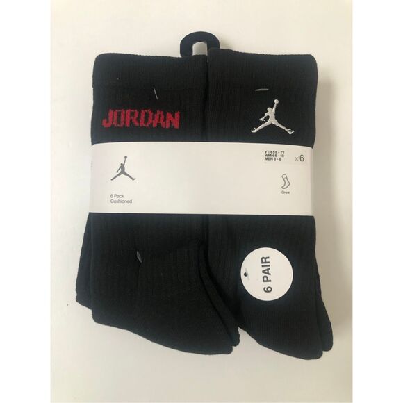 Jordan Boys Crew Socks 6 pack size Youth 5Y-7Y, Men’s 6-8, women’s 6-10 - Picture 1 of 6